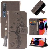 Voor Xiaomi Mi 10 reliëf Lucky Tree horizontale flip lederen tas met houder & kaartsleuf & portemonnee & lanyard (grijs)