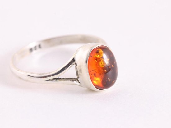 Bague en argent fin avec ambre - taille 19