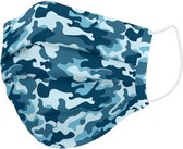 Hygiënisch en herbruikbaar gezichtsmasker gemaakt van stof Kinderen Blauw Camouflage
