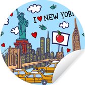 WallCircle - Muurstickers - Behangcirkel - New York - Tekening - Brug - 100x100 cm - Muurcirkel - Zelfklevend - Ronde Behangsticker XXL