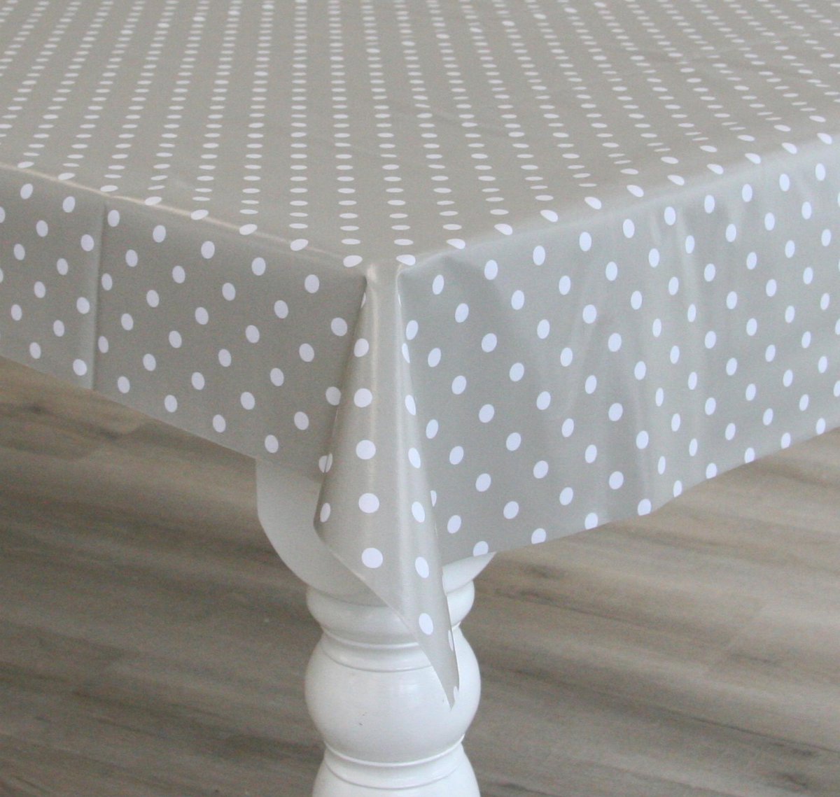 Bellatio Design Tafelzeil - 140 x 300 cm - grijs/wit - pvc - polkadot - tuintafelkleed