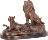 Bronzen beeld - Leeuw met leeuwin - Gedetailleerd sculptuur - 29 cm hoog