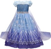 Prinses - Elsa jurk - Queen - Prinsessenjurk - Verkleedkleding - Feestjurk - Sprookjesjurk - Blauw - Maat 122/128 (6/7 jaar)