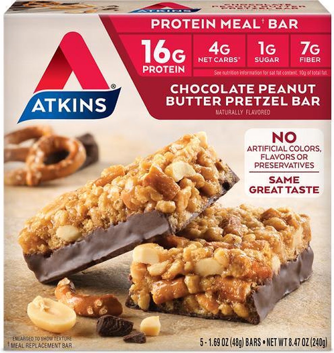 Goedkoopste Atkins | Protein Bar | Chocolate Peanut Butter Pretzel Bar | 5 x 48g