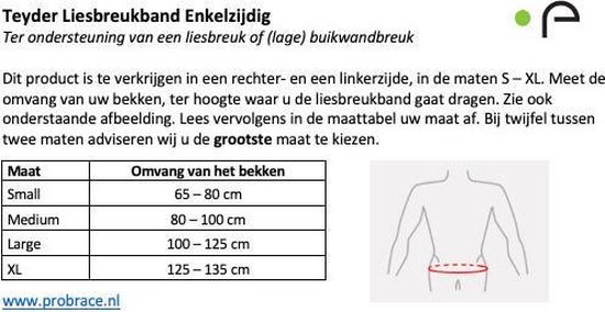 Ceinture pour hernie inguinale Teyder simple face - Côté: Gauche - Taille: XL ( Teyder 125 - 135 cm)