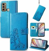 Voor Xiaomi Redmi Note 10 Pro 5G/Poco X3 GT Vierbladige sluiting Reliëfgesp Mobiele telefoonbescherming lederen tas met lanyard & kaartsleuf & portemonnee & beugelfunctie (blauw)