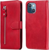 Mode Kalf Textuur Rits Horizontale Flip Leren Case met Standaard & Kaartsleuven & Portemonnee Functie Voor iPhone 13 mini (Rood)