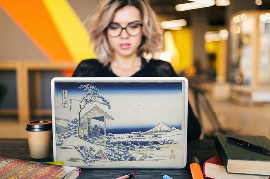 Sticker pour ordinateur portable - 15,6 pouces - Matin enneigé à Koishikawa - Peinture de Katsushika Hokusai