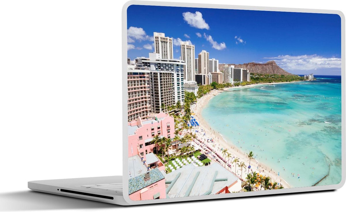 Afbeelding van product SleevesAndCases  Laptop sticker - 14 inch - Het Waikikistrand voor de kust van Honolulu op Hawaii