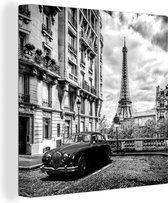 Tableau sur toile Photo noir et blanc carrée de la Tour Eiffel à Paris - noir et blanc - 90x90 cm - Décoration murale