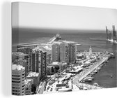 Tableau sur toile Une vue aérienne du port de Málaga Espagne - noir et blanc - 30x20 cm - Décoration murale