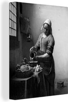 Canvas Schilderij Het melkmeisje - Schilderij van Johannes Vermeer - zwart wit - 60x80 cm - Wanddecoratie