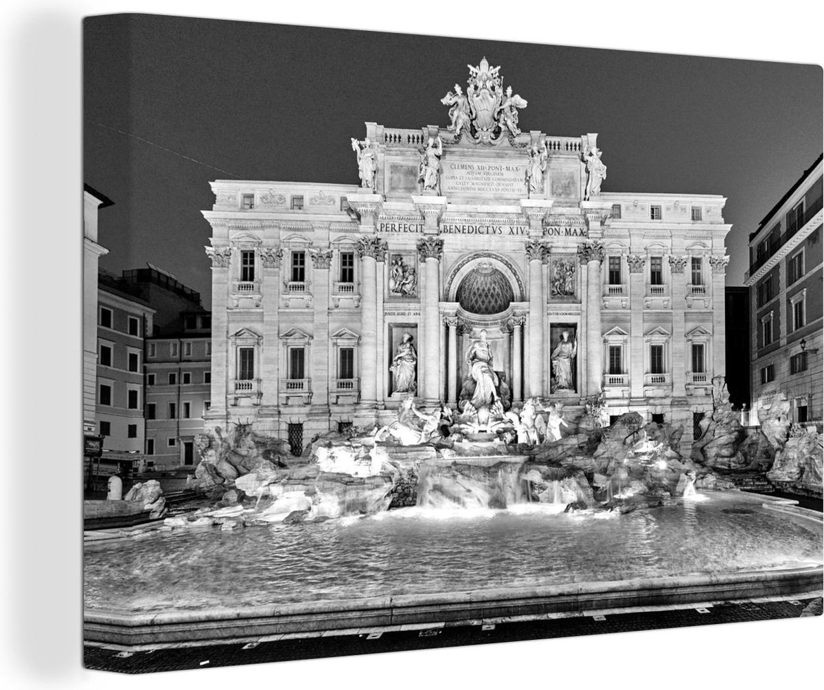Canvas Schilderij Prachtig verlichte Trevi fontein Rome - zwart wit - 30x20 cm - Wanddecor