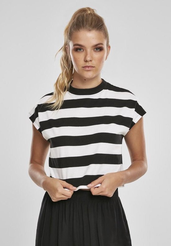 Urban Classics Tshirt Femme -M- Stripe Short Zwart/ Wit
