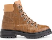 NoGRZ P.Cook Dames Leren enkelboots - gevoerde veterschoenen - Cognac Bruin Leer - Maat 40