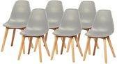 SACHA Set van 6 stoelen met rubberhouten poten - Grijs - L 46 x D 53 x H 82