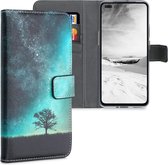 kwmobile telefoonhoesje voor OnePlus Nord - Hoesje met pasjeshouder in blauw / grijs / zwart - Sterrenstelsel en Boom design