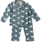 Little Label Pyjama Jongens - Maat 122-128 - Model Grandad - Blauw, Wit - Zachte BIO Katoen