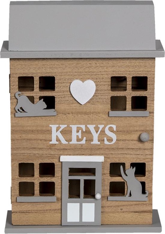 Clayre Eef Sleutelkastje Huis 7 29 Cm Bruin Hout Kat Keys Sleutelhouder Sleutelrekje Bol Com