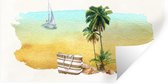Muurstickers - Sticker Folie - Strand - Boot - Tas - Palmboom - 160x80 cm - Plakfolie - Muurstickers Kinderkamer - Zelfklevend Behang - Zelfklevend behangpapier - Stickerfolie