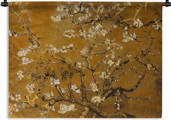 Wandkleed - Wanddoek - Amandelbloesem - Kunst - Van Gogh - Goud - 90x67.5 cm - Wandtapijt