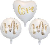 Bruiloft Decoratie Helium Ballonnen Mr & Mr Huwelijk Versiering Feest Versiering Wit & Goud Met Rietje 40 Cm – 3 Stuks