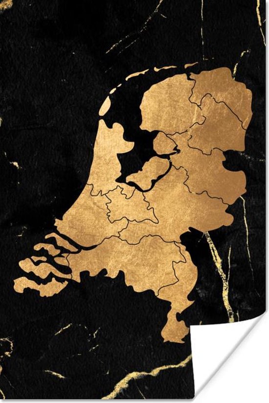 Poster Kaart Europa - Nederland - Goud - 20x30 cm