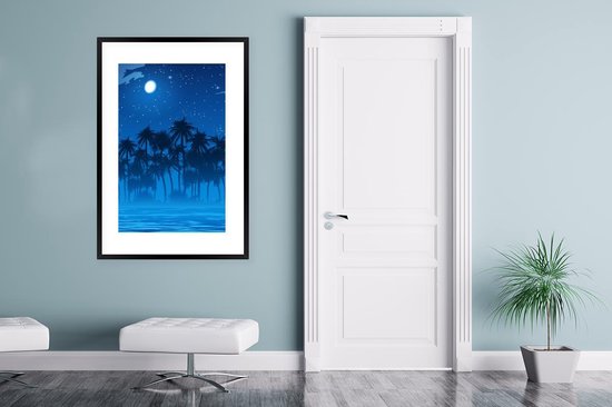 Fotolijst incl. Poster - Sterrenhemel - Palmboom - Zee - 80x120 cm - Posterlijst