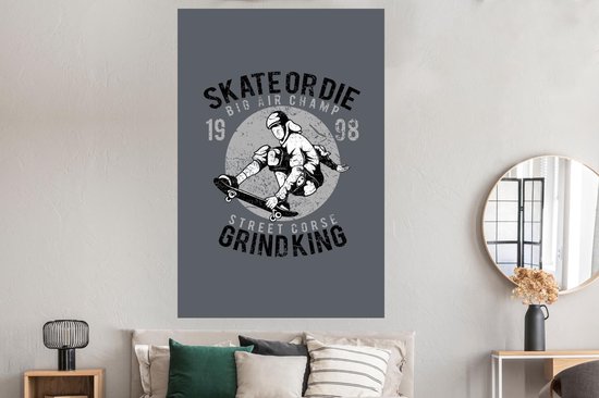 Poster Skateboard - Man - Vintage - 120x180 cm XXL - Vaderdag cadeau - Geschenk - Cadeautje voor hem - Tip - Mannen