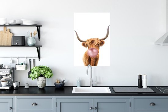 Affiche Highlander écossais - Chewing-gum - Rose - Enfant - Filles - Garçons - 60x90 cm - Poster Chambre enfant