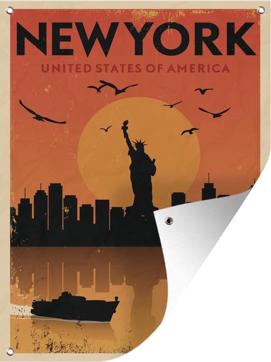 Décoration murale extérieur New York - Vintage - Vogel - Bateau - 120x160 cm - Toile jardin