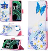Voor OPPO Realme 8 5G/Realme V13 Gekleurd Tekenpatroon Horizontale Flip Lederen Case met Houder & Kaartsleuven & Portemonnee (Butterfly Love)