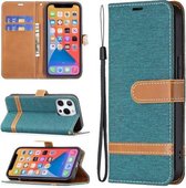 Kleuraanpassing Denim Textuur Horizontale Flip Leren Case met Houder & Kaartsleuven & Portemonnee & Lanyard Voor iPhone 13 mini (Groen)