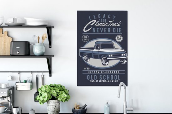 Tableau sur toile Truck - Rétro - Dessin - 40x60 cm - Décoration murale - Cadeau Vaderdag - Cadeau - Cadeau pour lui - Astuce - Homme