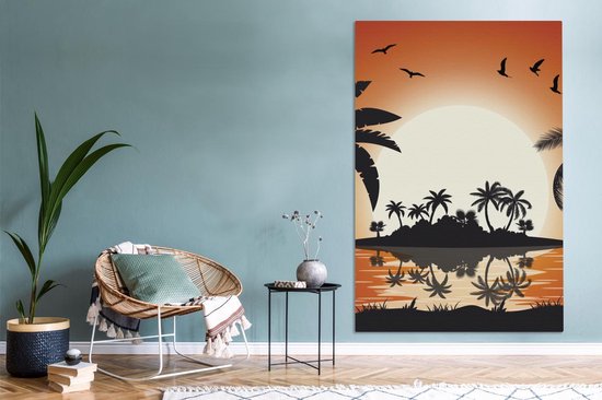 Toile Peinture Soleil - Ile - Mer - 120x180 cm - Décoration murale XXL