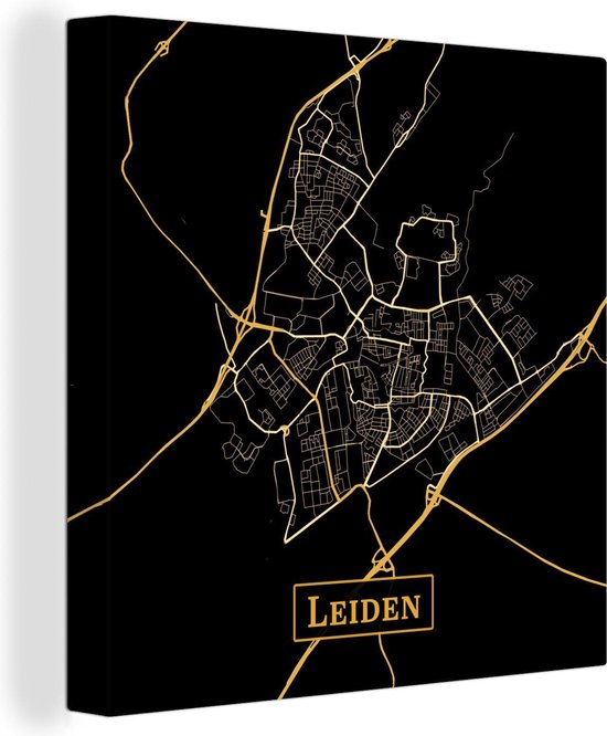 Toile Peintures Carte - Leiden - Zwart - Or - 20x20 cm - Décoration murale