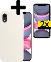 Hoes voor iPhone XR Hoesje Wit Siliconen Case Met 2x Screenprotector - Hoes voor iPhone XR Hoesje Hoes met 2x Screenprotector - Wit