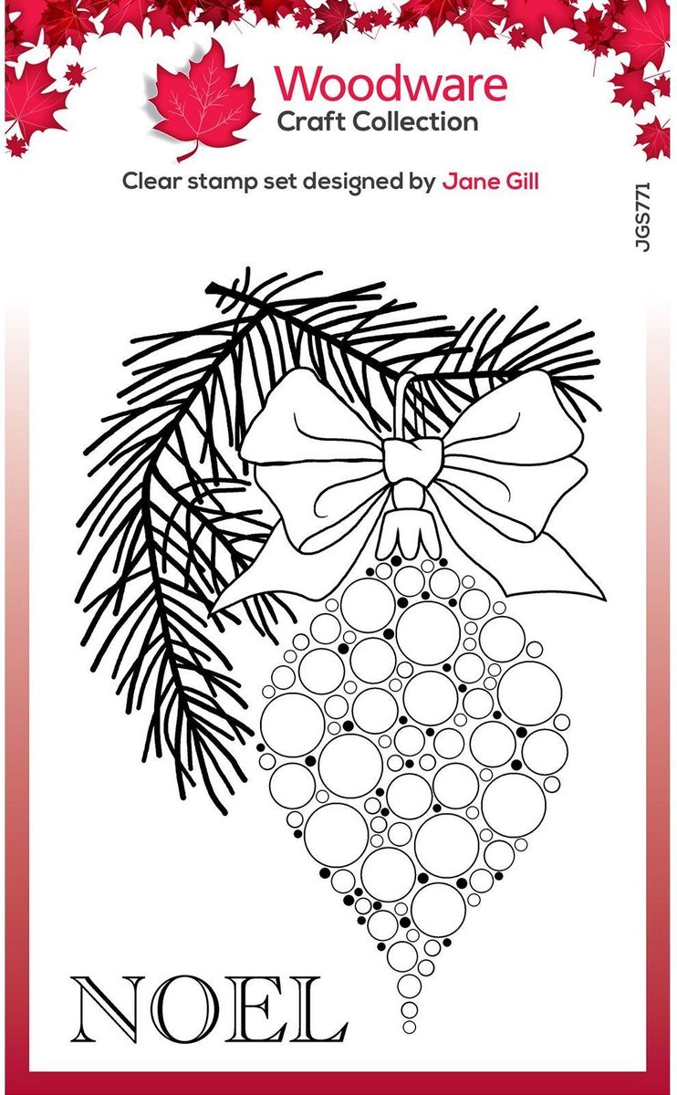 Woodware Clear Singles Stempel - Bubble Bauble And Pine Branch