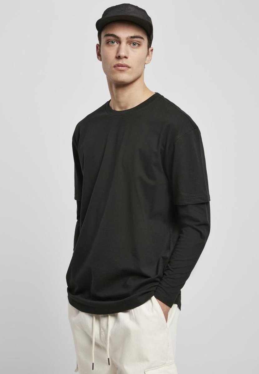Urban Classics Longsleeve shirt -4XL- Oversized Shaped Double Layer Zwart
