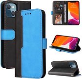 Zakelijke stiksels-kleur horizontale flip PU lederen tas met houder & kaartsleuven & fotolijst voor iPhone 13 mini (blauw)