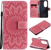 Voor Huawei P50 Pro Zon Embossing Patroon Horizontale Flip Lederen Case met Kaartsleuf & Houder & Portemonnee & Lanyard (roze)