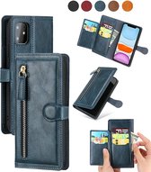Premium vintage portemonnee hoesje met ritssluiting flip-cover hoes met kaarthoudersleuven - Geschikt voor: iPhone 12 Problauw