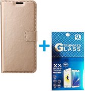 Portemonnee Book Case Hoesje + 2x Screenprotector Glas Geschikt voor: iPhone 13 -  goud