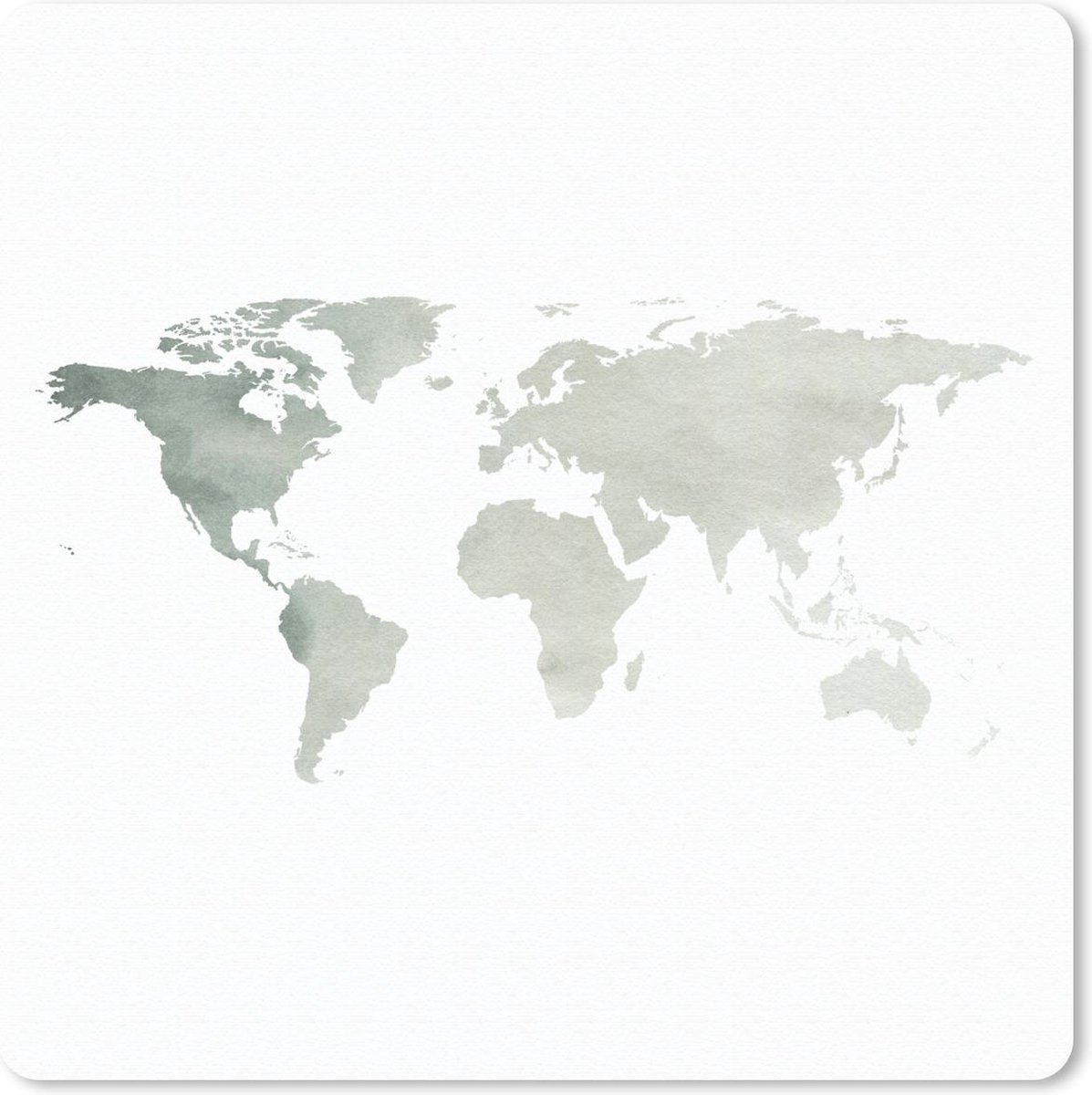 Muismat 20x20 cm - Mousepad Wereldkaart - Simpel - Grijs - Muismatten