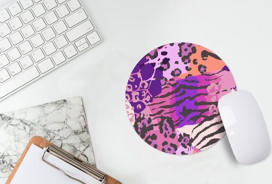 Muismat rond 20x20 cm - Mousepad Dieren - Panterprint - Roze - Ronde muismatten