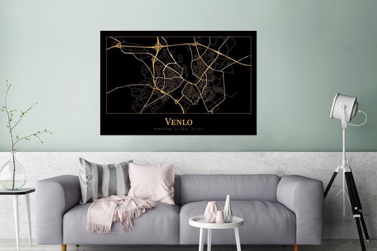 Décoration murale Métal - Peinture Aluminium Industrielle - Carte - Venlo - Luxe - Or - Zwart - 120x80 cm - Dibond - Photo sur aluminium - Décoration murale industrielle - Pour le salon / chambre