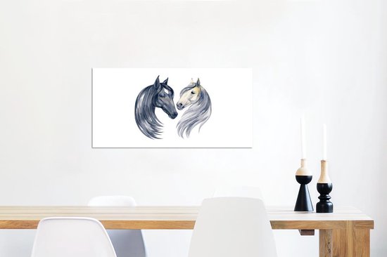 Décoration murale Métal - Peinture Aluminium Industriel - Paarden - Aquarelle - Diamant - Filles - Enfants - Meiden - 80x40 cm - Dibond - Photo sur aluminium - Décoration murale industrielle - Pour le salon/chambre