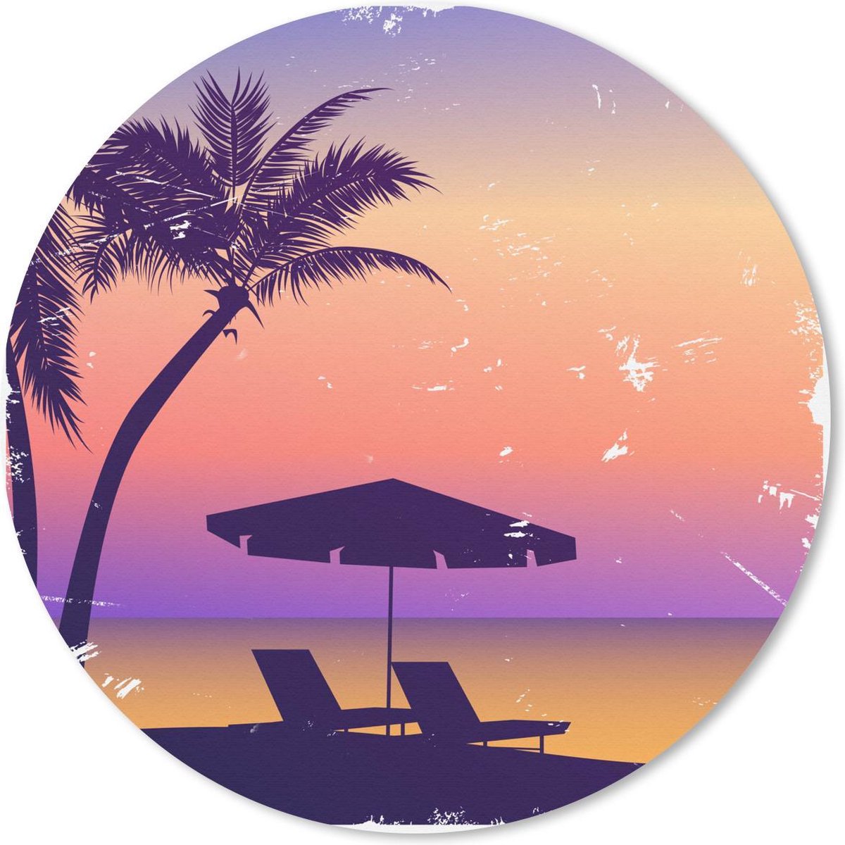 Muismat rond 30x30 cm - Mousepad Strandstoel - Parasol - Nacht - Waterverf - Ronde muismatten