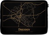 Laptophoes 14 inch - Stadskaart - Dresden - Duitsland - Goud - Zwart - Laptop sleeve - Binnenmaat 34x23,5 cm - Zwarte achterkant