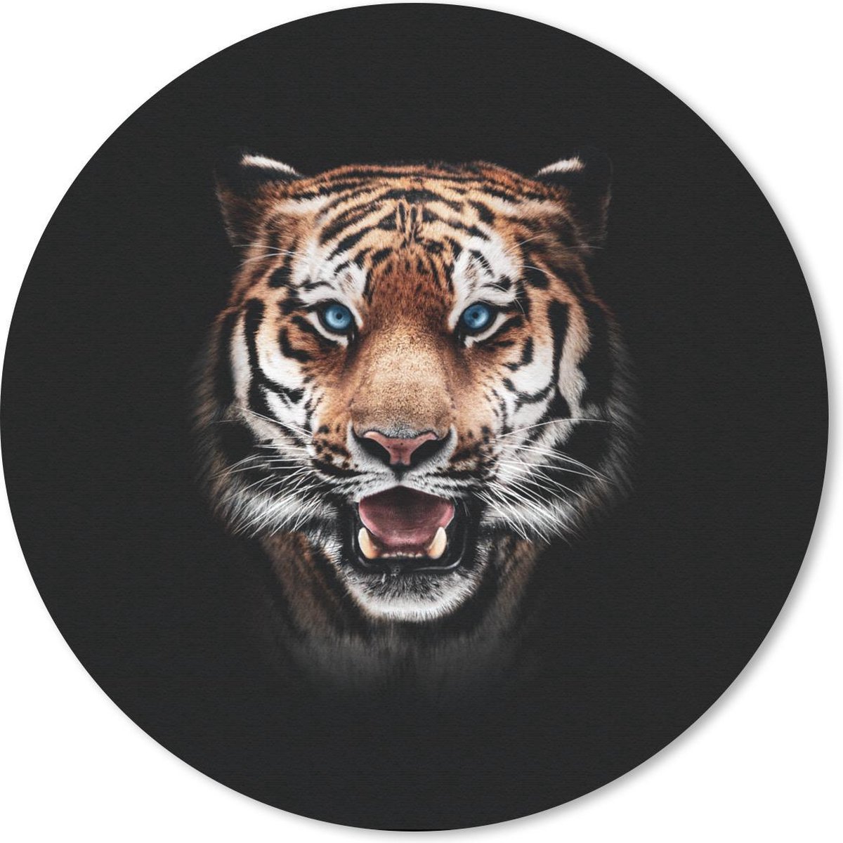 Muismat rond 20x20 cm - Mousepad Tijger - Dieren - Zwart - Ronde muismatten